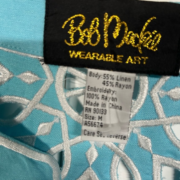 Vintage Bob Mackie Turquoise Embroidered Blouse - Picture 4 of 4
